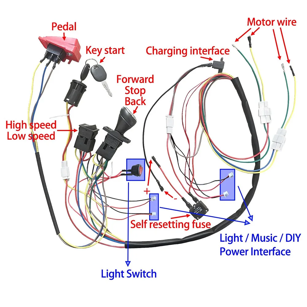 

6V 12V 24V DIY Wire Harness Electric Conversion Kit Electric DIY Wires Control Switch Toys Car Vehicle Switch