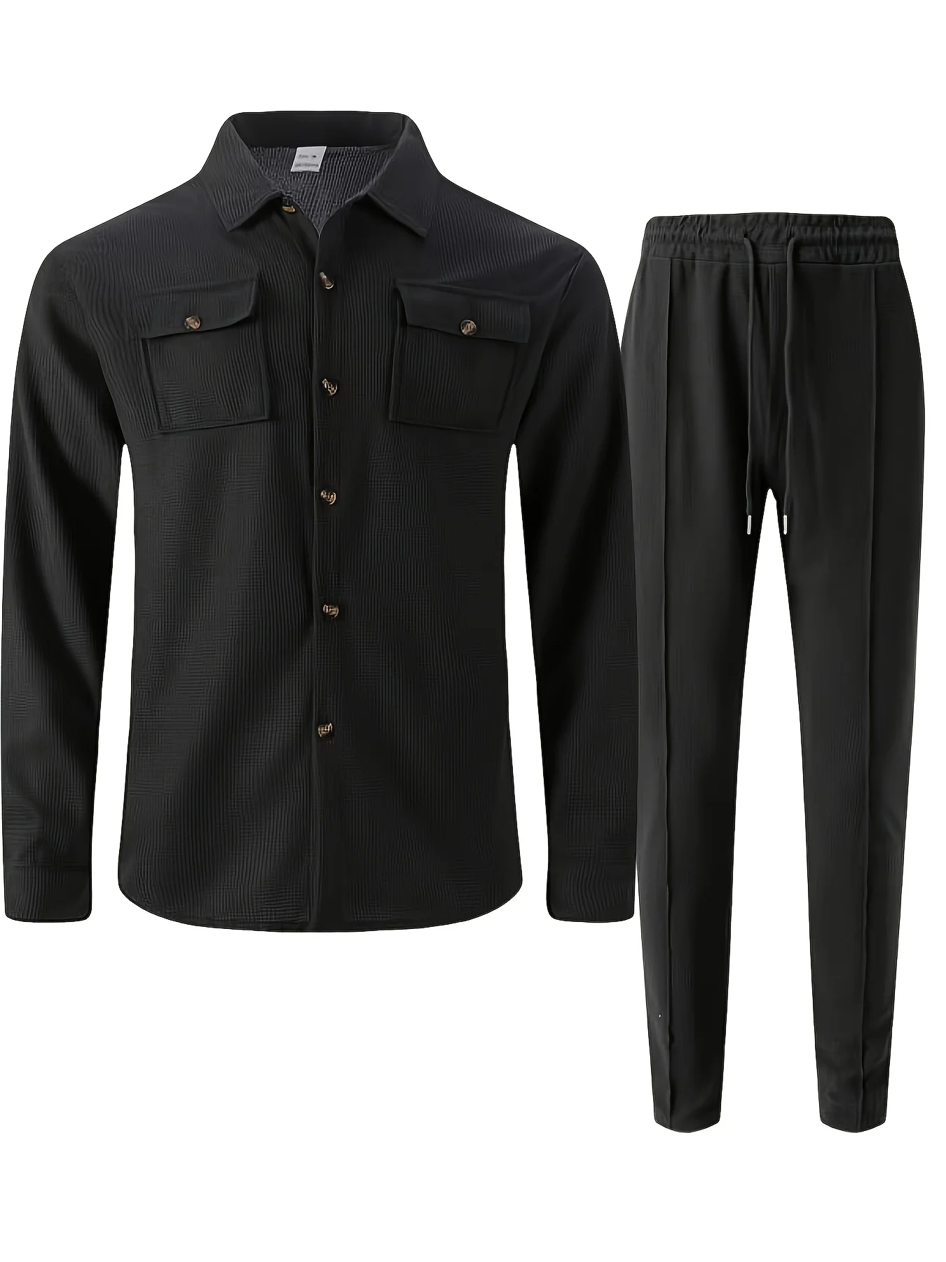 Men's Spring and Autumn Hot Style New Solid Color Button Pocket Shirt Long Sleeve Long Pants Two Piece Set - view 5