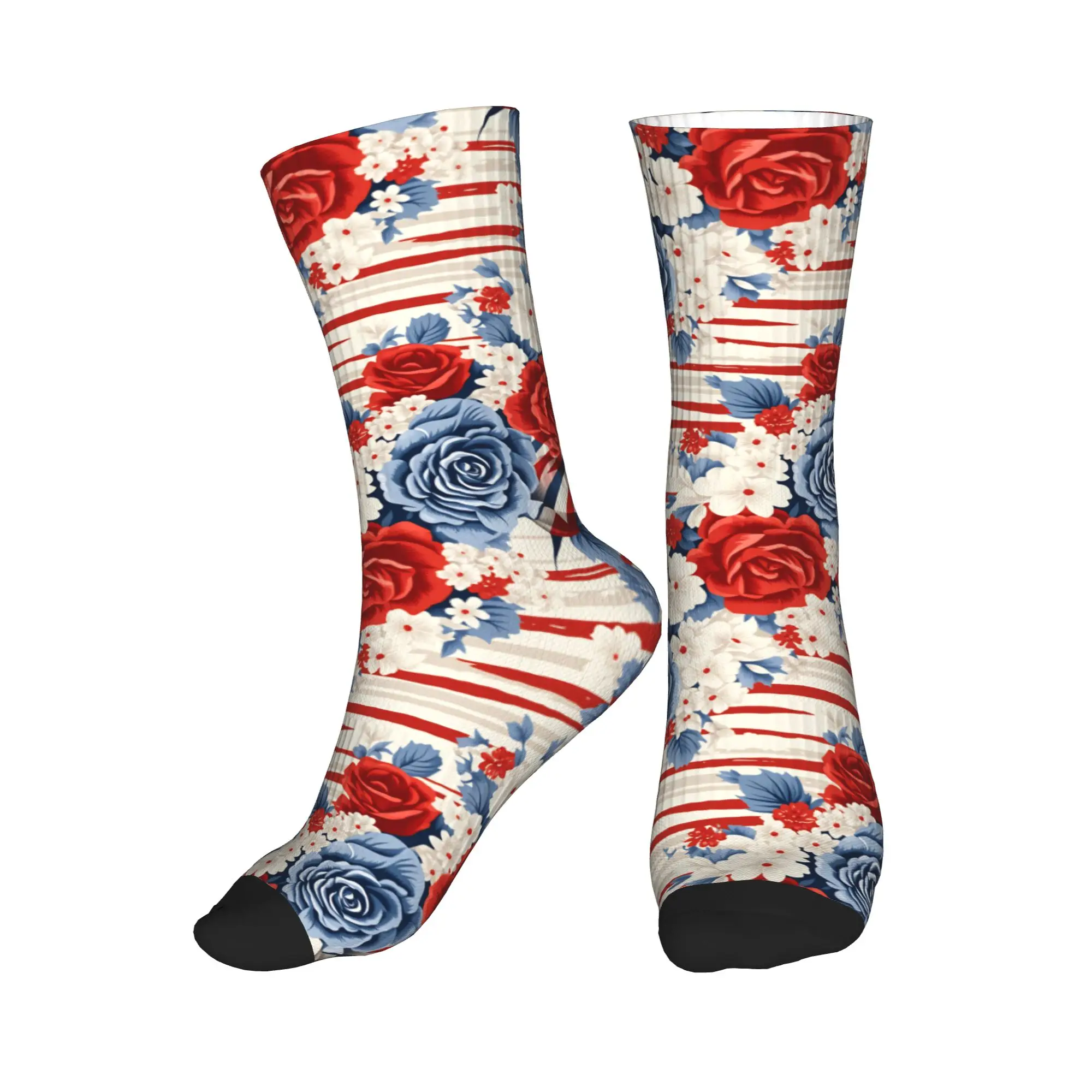 

Fashion Patriotic Rose Floral Print Socks Men Women Warm 3D Print Sports Basketball Socks