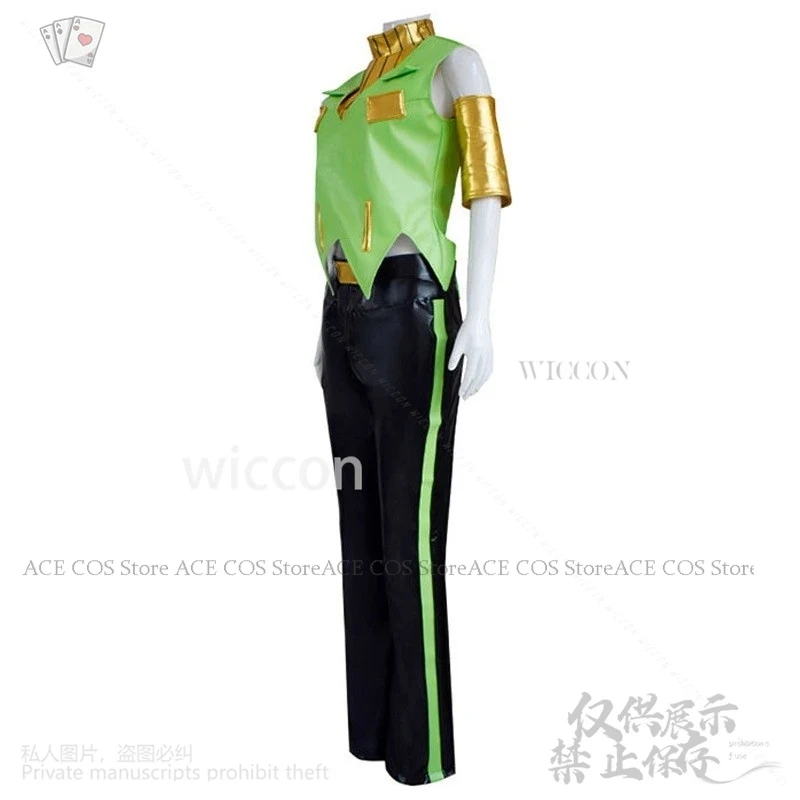 

x;3,c'5\b/Anime Jo Stone Cosplay Ocean Ermes Costello Costume Green Sexy Punk Leather Uniform Vest Top Pants Y2k Cos Lace5'g,7\j