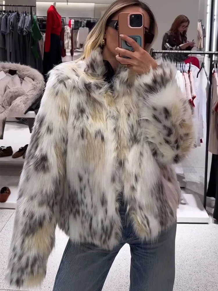 

TFMLN Faux Fur Autumn Winter Jacket For Women Short Plush Stand Collar Thick Jacket Coat Female Warm Stylish Streetwears