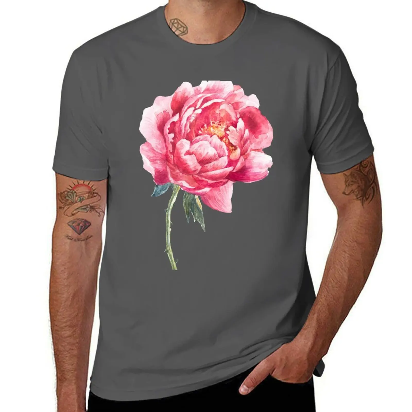 

Watercolor peony T-Shirt t shirt man designer funny t shirts cotton T-Shirt