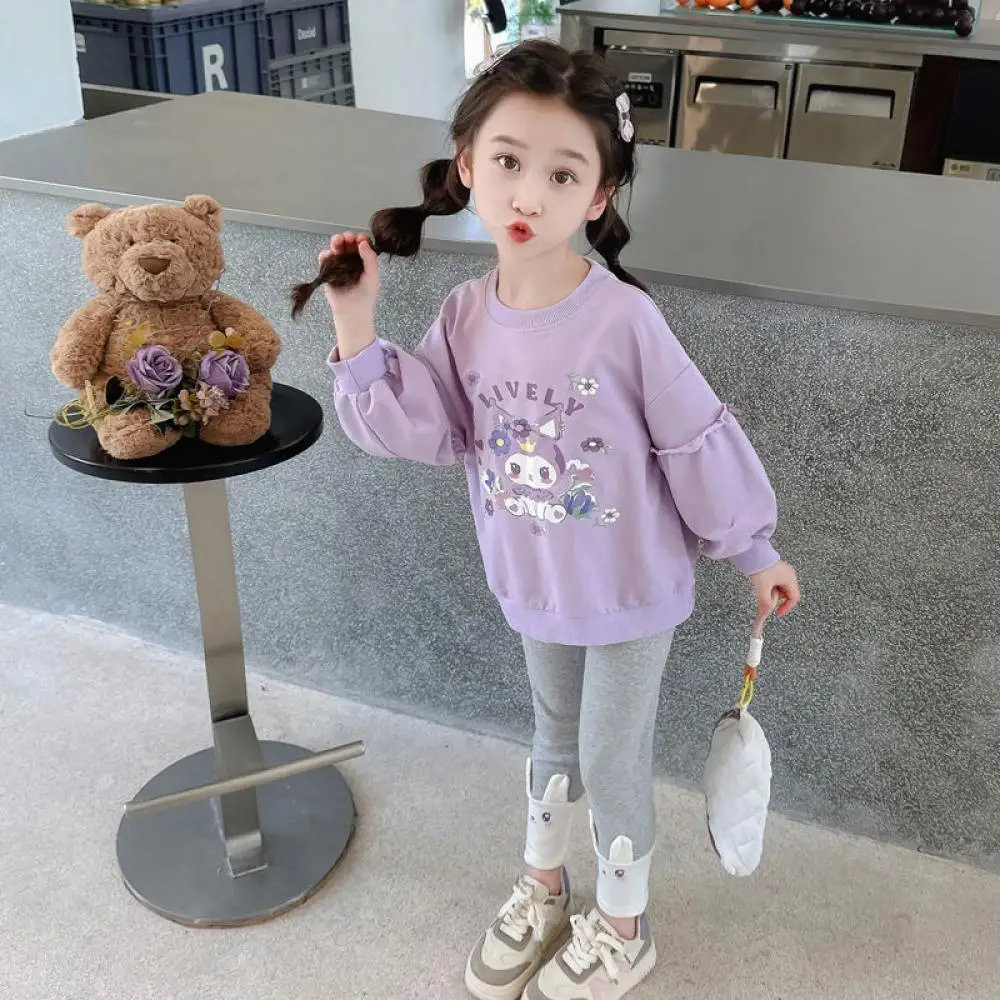 أنيمي سانريو بنات الكرتون كورومي طباعة هوديي مجموعة ملابس للأطفال البلوز + السراويل الطويلة 2 قطعة طويلة الأكمام البلوز #2