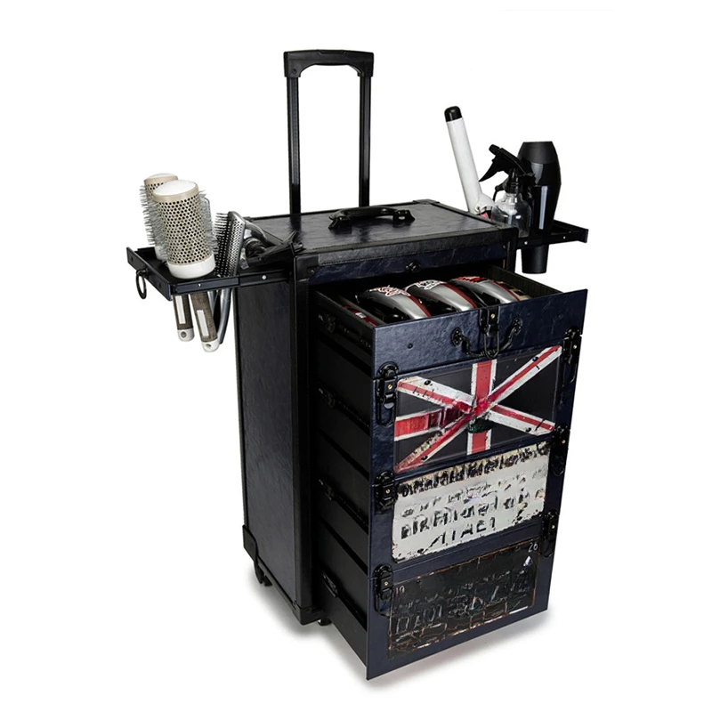 理髪店、レトロなローリング、ライセンスプレート、大きなメイクアップ旅行かばん、トレンディなショップのハードコアストレージツールボックス