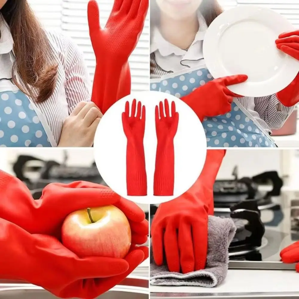Durable Red Rubber Gloves Thick Protective Waterproof Gauntlet Extra Long Antiskid Car Washing Gloves Kitchen Accessories