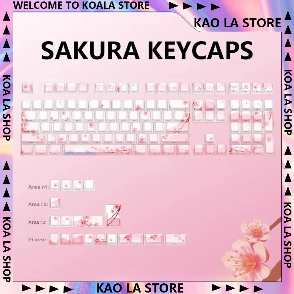 

Cherry Blossom Pink Keycaps 127 Keys Side Engraving Illuminated PBT Sublimation Mechanical Keyboards Keycap Cute Girl Gifts
