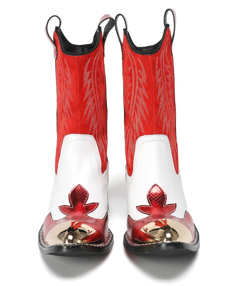 Mode Spitz Männlichen Stiefeletten Plus Größe Party Schuhe Stickerei Cowboy Stiefel Aus Echtem Leder Männer Motorrad Kurze Stiefel – Detail 14