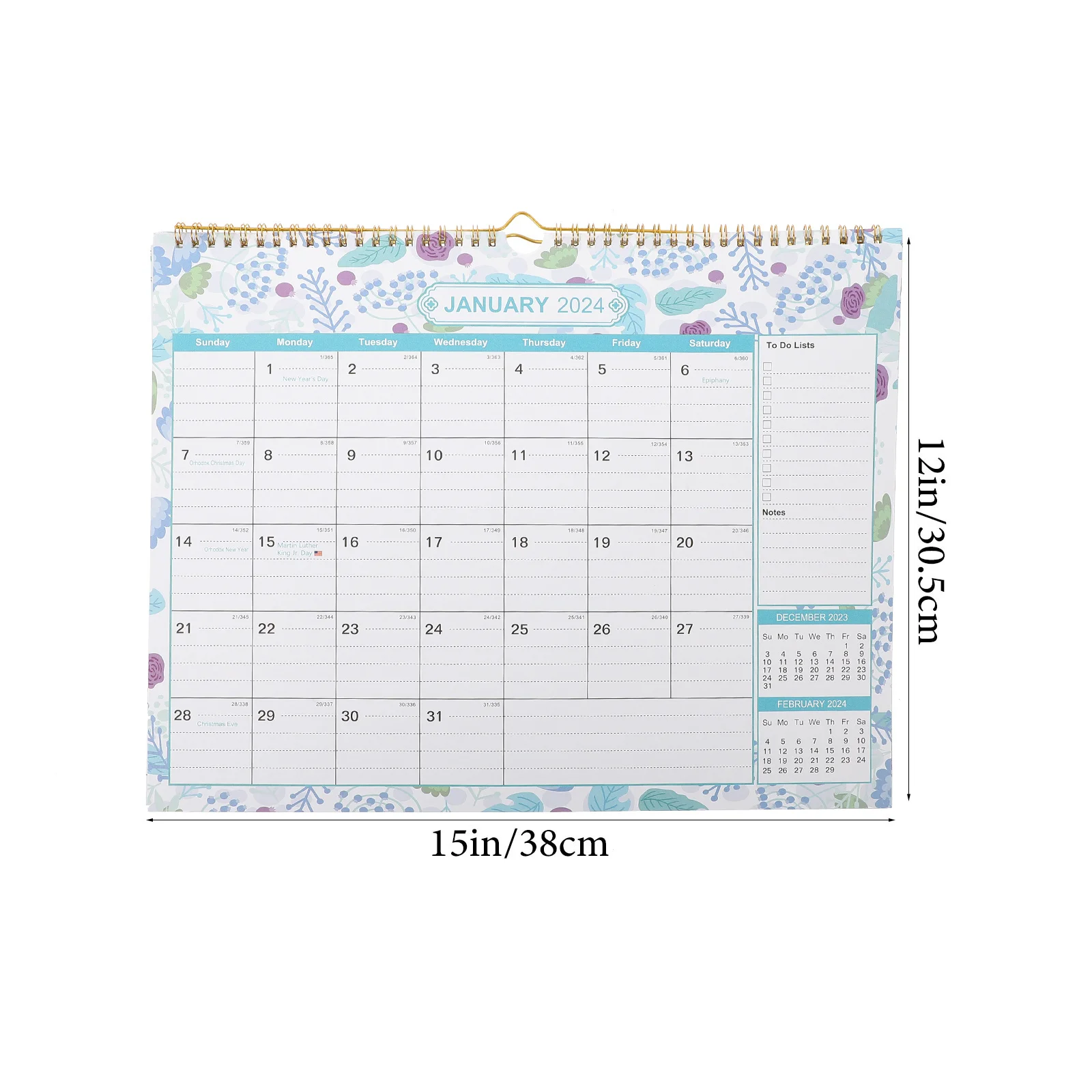 Household Calendar Office Hanging English Monthly 2024 Coated Paper Practical Daily Use Festivals Dates Clear Write