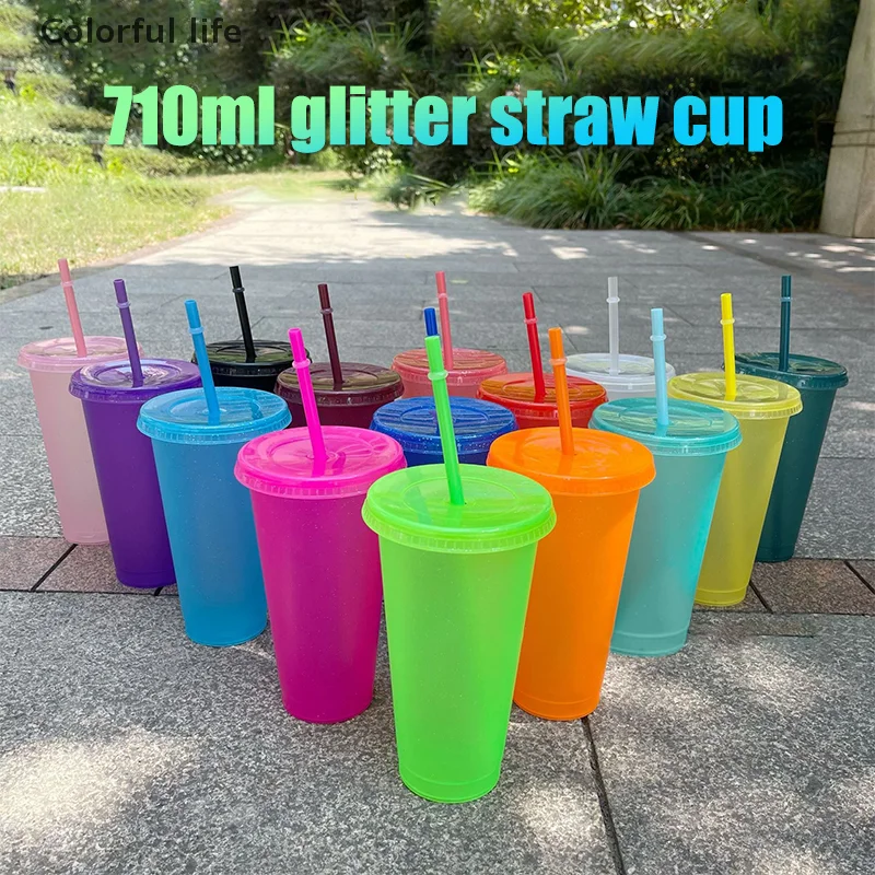 

750ml Plastic Tumbler Matte Coffe Bottle Cup Food Grade PP Plastic With Straw Straw Cup Drink Straw Mugs With Lid