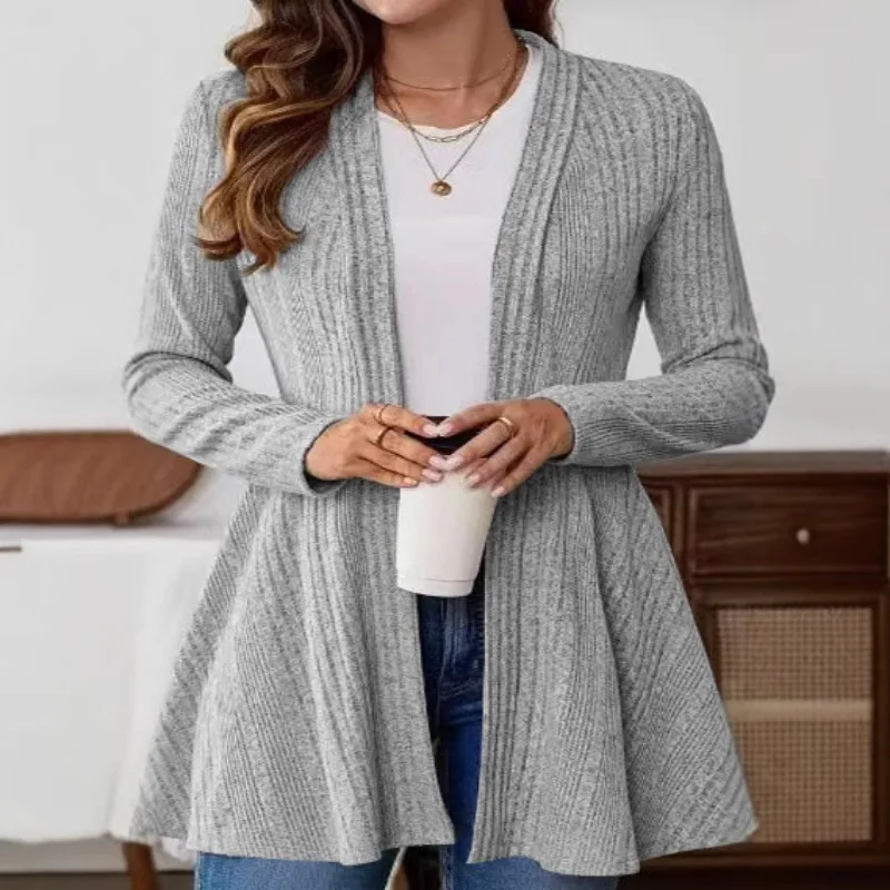 

Autumn and Winter Long-sleeved Casual Solid Color Simple Cardigan Jacket Mid-length Knitted Sweater