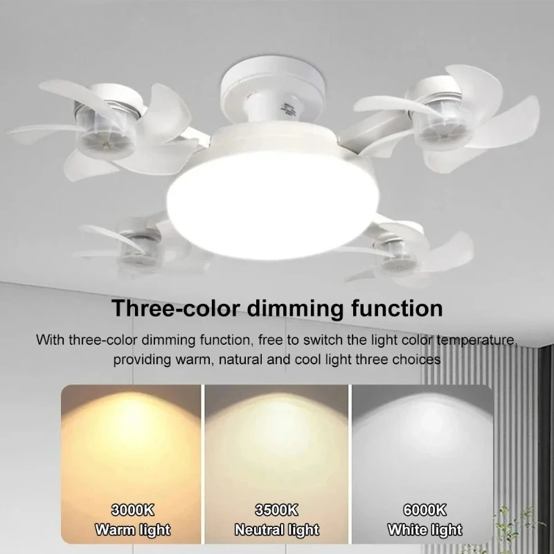 Drone Design Silent Ceiling Fan Light E27 Base Remote Controlled Dimmable 3 Color LED Ceiling Fanlight for Living Room Bedroom image 5
