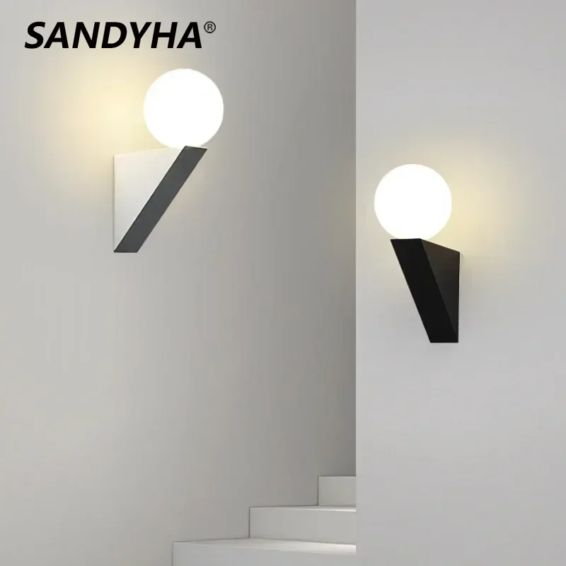 

SANDYHA Modern Simplicity Glass Ball Wall Lamps for Living Room Study Lighting Fixtures Corridor Bedroom Bedside Lamp Home Decor