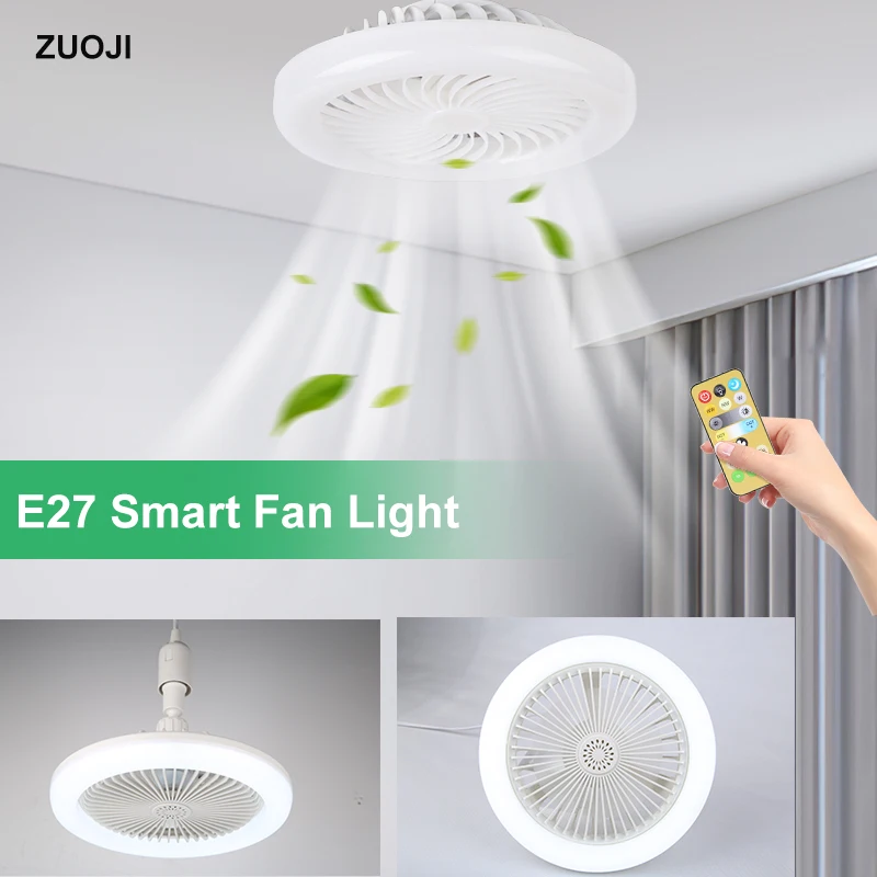 

Ceiling Fan With Light Remote Control 24W 30W E27 Converter Base Smart Silent Fan Light 3-Speed Modes Dimmable Elertric Fan Lamp