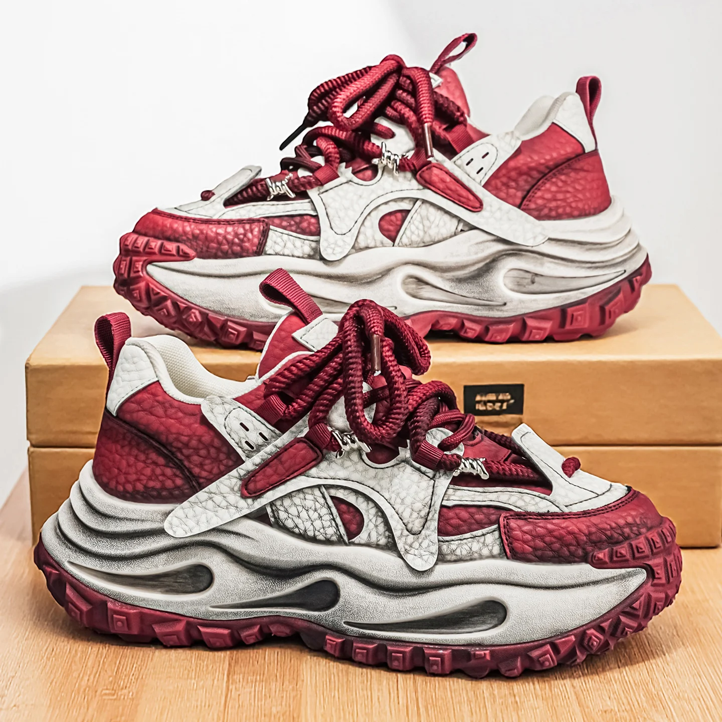 

New Men's Low-Top Leather Chunky Sneakers | Thick-Soled Height Increasing Non-Slip Wear-Resistant Outdoor Casual Athletic Shoes