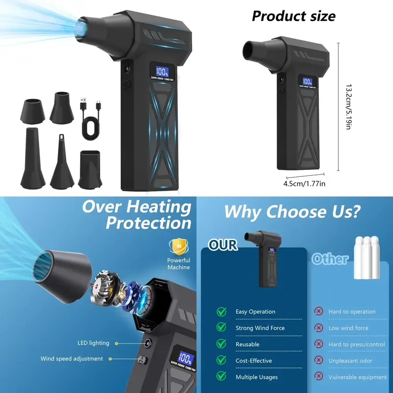 New P70 Air Blower 110000Rpm 4 Gear Adjustable Turbo Blower Jet With Led Light Battery Display Cordless Compressed Air Duster