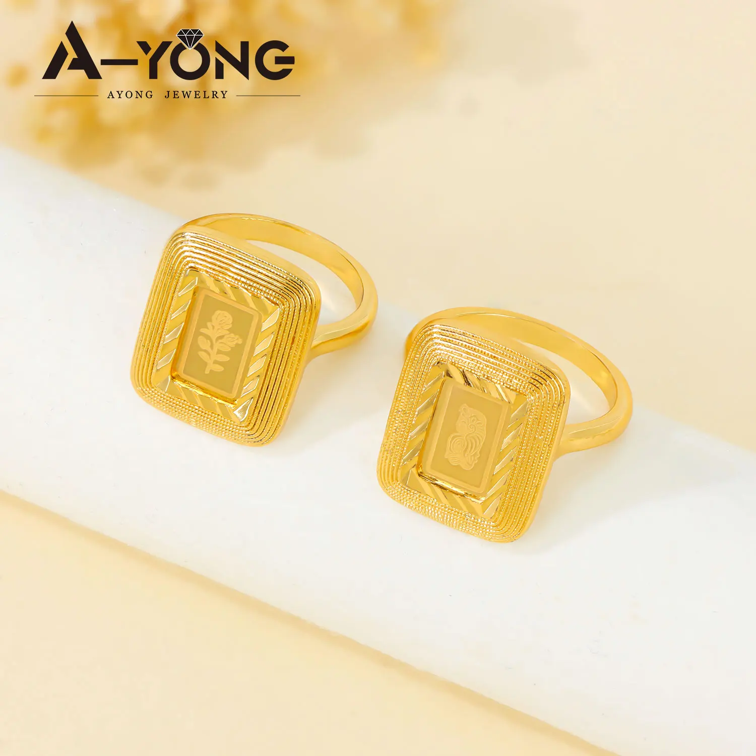 Arabische Braut-Eheringe 24k Vergoldet Nigeria Vintage Hochzeits-Bankett-Ring Oman Muslimische Frauen Event-Party-Schmuck – Detail 4