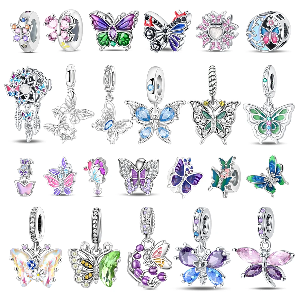 

Сияющие подвески-бабочки из стерлингового серебра 925, развевающиеся в темноте ночь, подходят для браслета «сделай сам», ожерелье, романтическое сочетание подарков