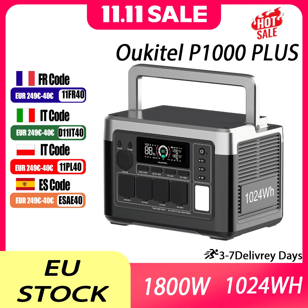 OUKITEL P1000 Plus Energy Storage Power Station 1800W 1024WH Emergency Power Supply Outdoor Household Portable Power Supply