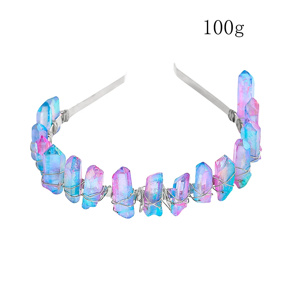 Color Plating Crystal Hollow Moon Woven Crown Hairband Metal Frame Natural Raw Stone Halloween Party Headwear Women Jewelry Head