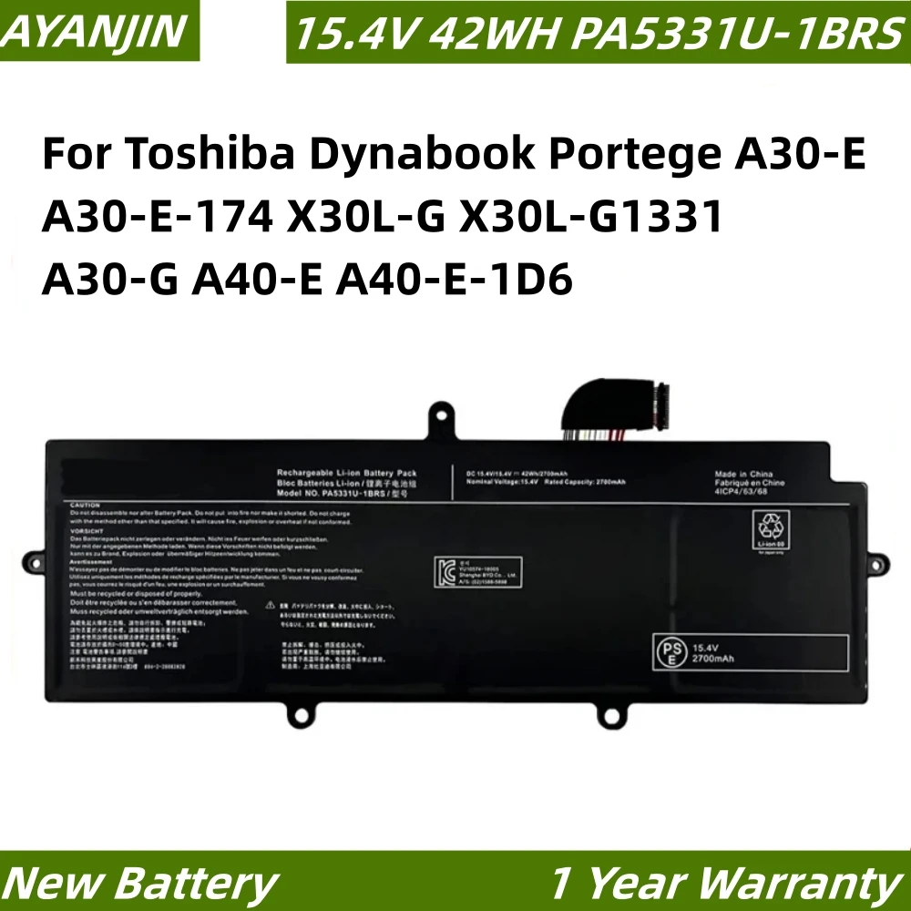 

PA5331U-1BRS 15.4V 42WH Laptop Battery For Toshiba Dynabook Portege A30-E A30-E-174 X30L-G X30L-G1331 A30-G A40-E A40-E-1D6