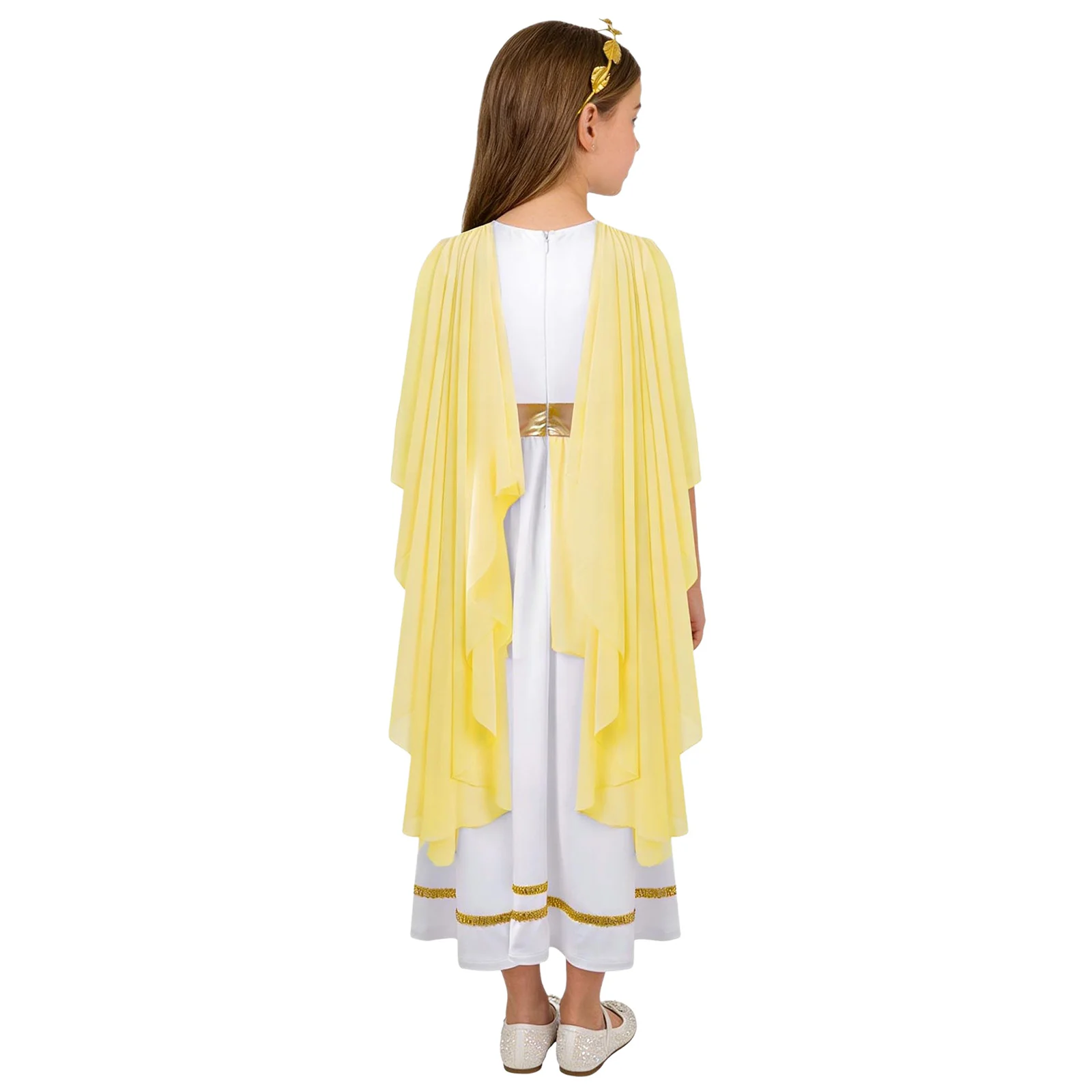 Kids Girls Ancient Greek Princess Costume Halloween Cosplay Grecian Roman Athena Toga Robe Sleeveless Flowy Tulle with Headwear