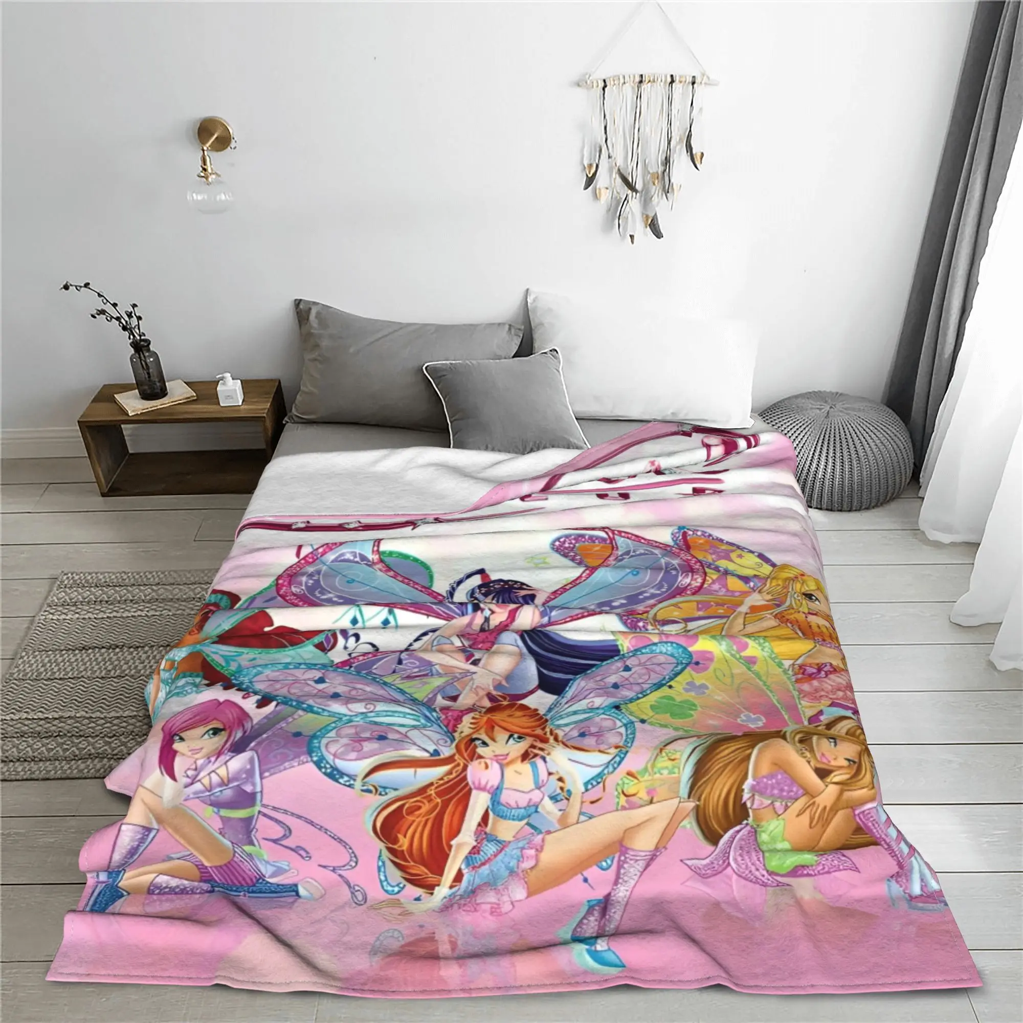 Cartoon Winx Saga Club Blanket Cover Coral Fleece Plush Movie Super Warm Throw Blankets for Car Sofa Couch Bedroom Quilt