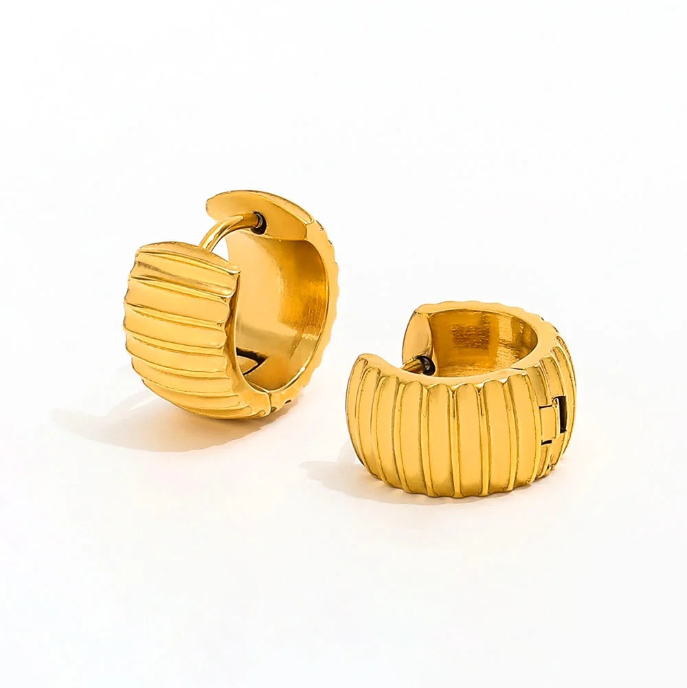 

Joolim Jewelry High End PVD Wholesale Waterproof &No Fade Fashion Simple Dainty Pumpkin Shaped Huggie Stainless Steel Earring