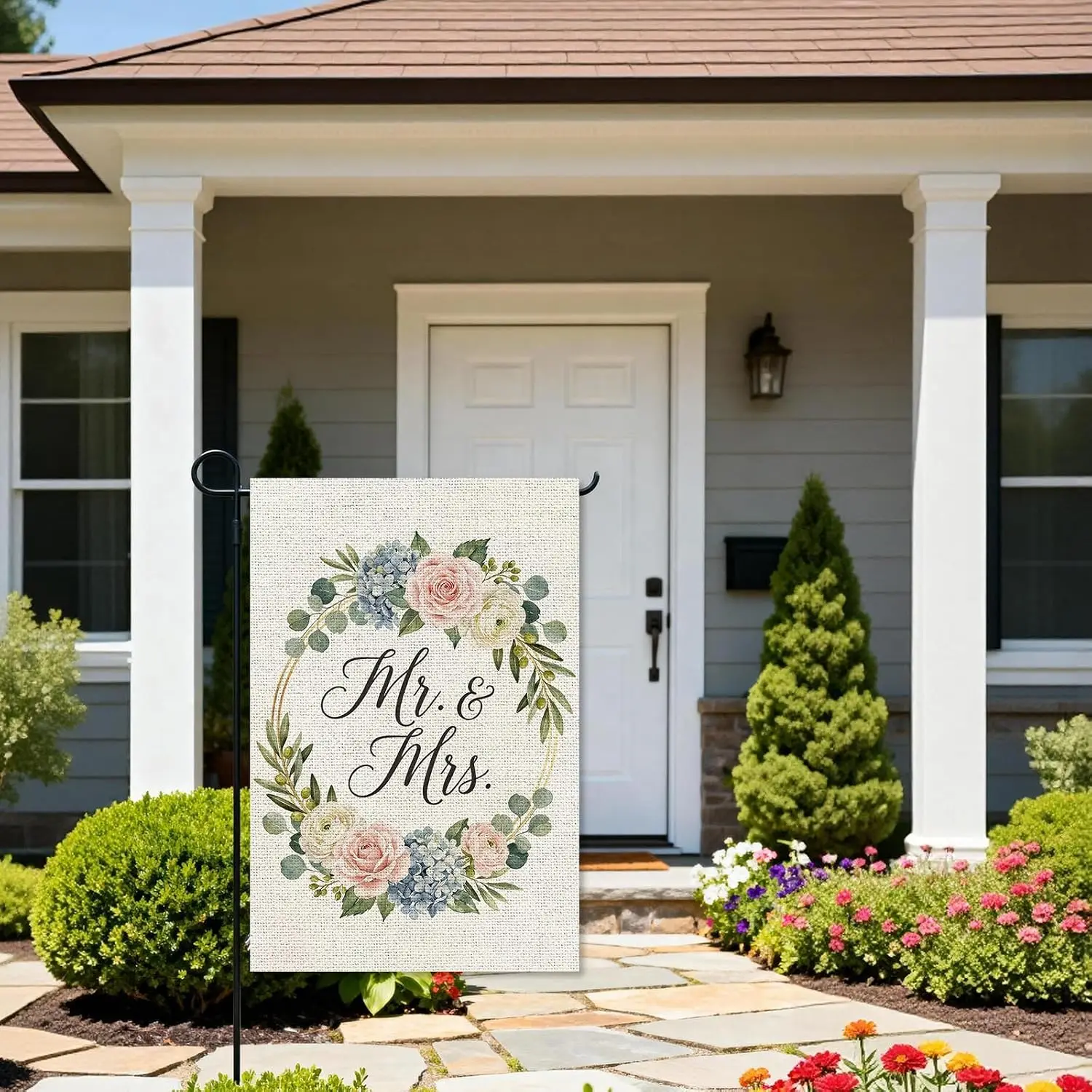 Mr & Mrs Garden Flag, Groom and Bride Wedding Garden Banner Outdoor Indoor Lawn Sign, Bridal Shower Bachelorette Celebra MMZ