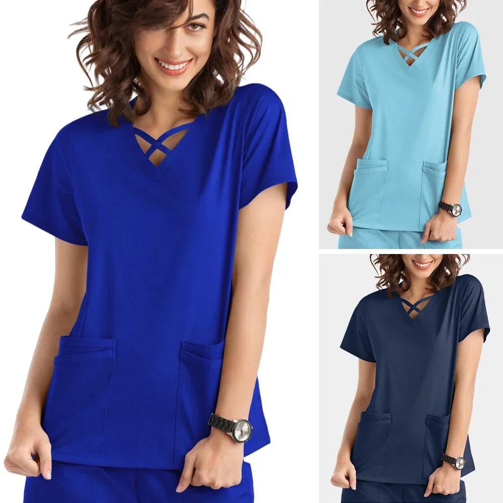 Hospital Elastic Portable Hand Washing Clothes Doctor Short-sleeved Work Clothes Hospital Operating Room Separate Set Top