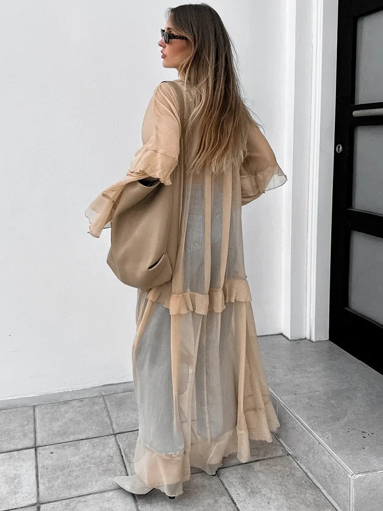 Trendix Fashion Oversized Cover Up Dress Women 2025 V Neck Loose Streetwear Casual Long Sleeve Maxi Dress Femme Ruffle Dresses - Image 5