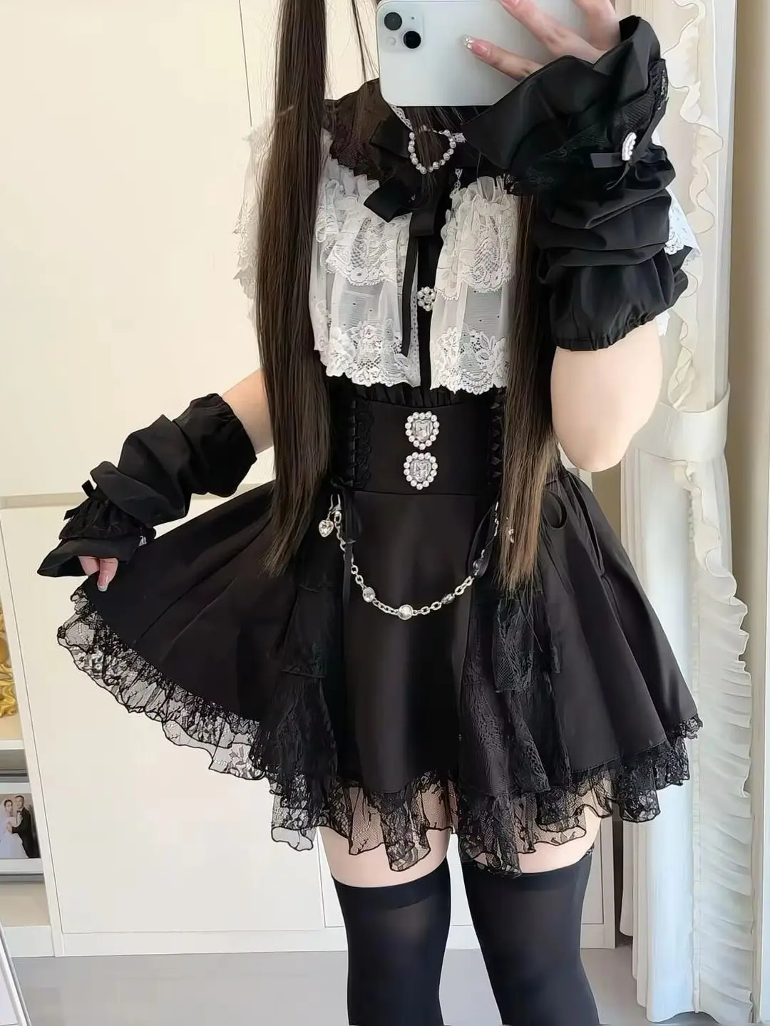 Japanese Mine Mass-Produced Jirai Kei Lolita Shirt High Waist Mini Skirt Sweet Girls Lace Cape Detachable Sleeves Bow Women Y2k