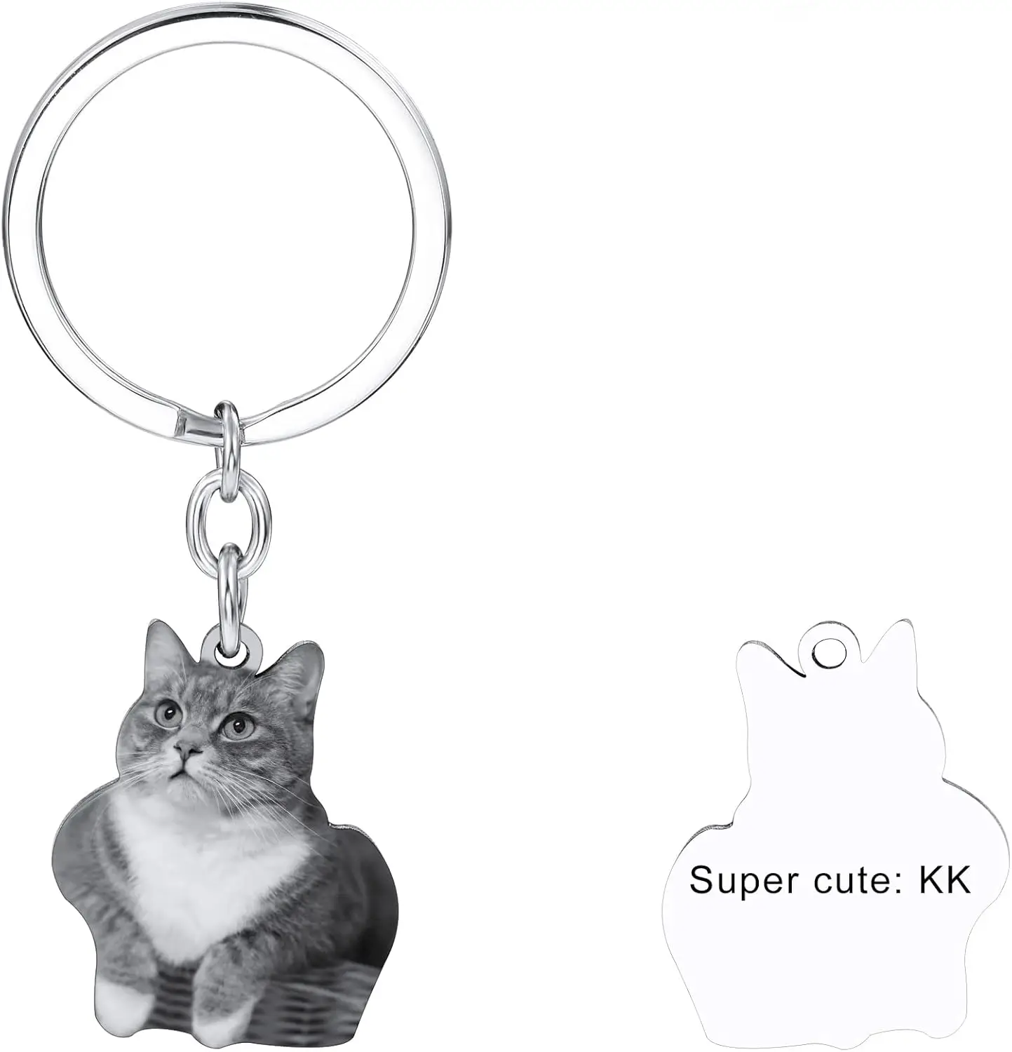 Stainless Steel Custom Pet Photo Keychain, Can Be Engraved on the Back, Personalized and Simple Design, Daily Keychain Bag Accessory, Pet Memorial Birthday Gift