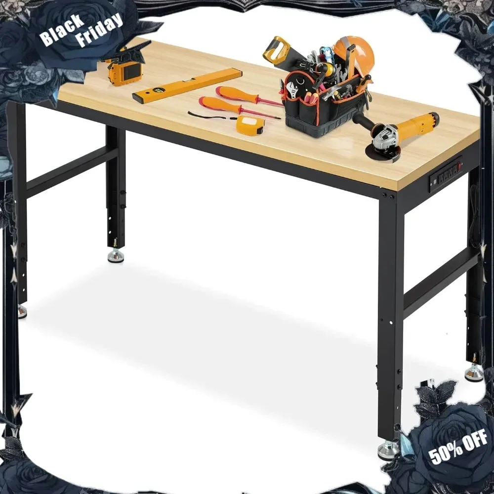 Adjustable Height Wood Workbench, 60