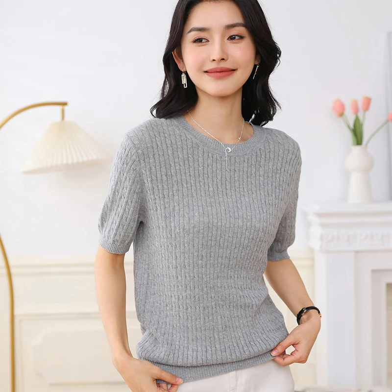 ZOCEPT Fashion O-Neck Solid Color 100% Cotton Knitted All-match Blouse Women\'s Short Sleeve Spring Summer New Casual T-shirt