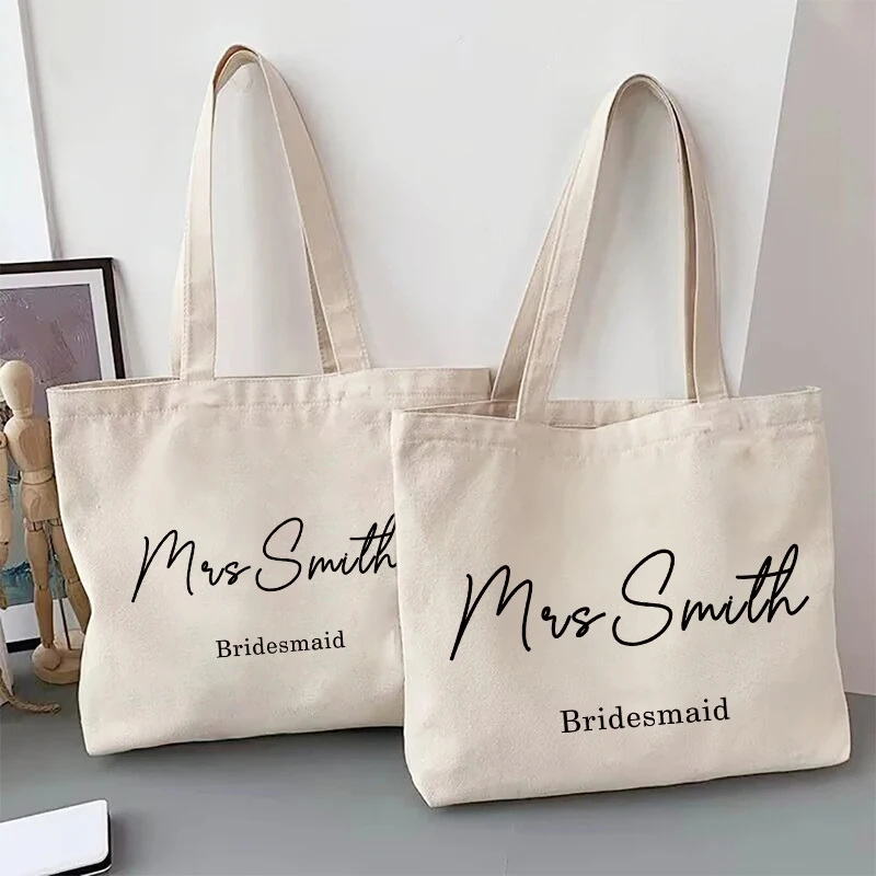 Customized Name Canvas Tote Bag Simple Wedding Party Shoulder Bag Personalized Bridesmaid Gift Handbag Eco Friendly Shopping Bag