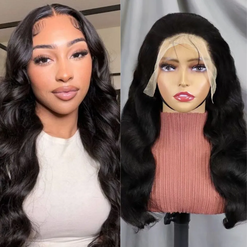 

Body Wave Human Hair 13x4 HD Transparent Lace Frontal Wigs Body Wave Natural Black Wigs for Women 200 Density 24 Inch On Sale