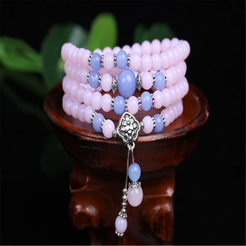 

6mm Pink Crystal Bracelet Stackable Bangle Semi-Precious Stones Chain Link Teens Cuff Beaded Eco-Friendly Classic Men's Mala