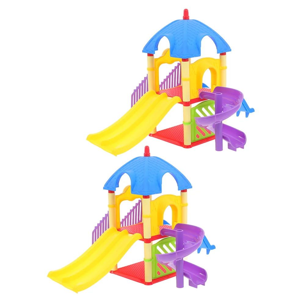 

2 Pcs Slide Toys Plastic Playground Models Realistic Design for Dollhouse Decor Mini Play Equipment Kids Toy