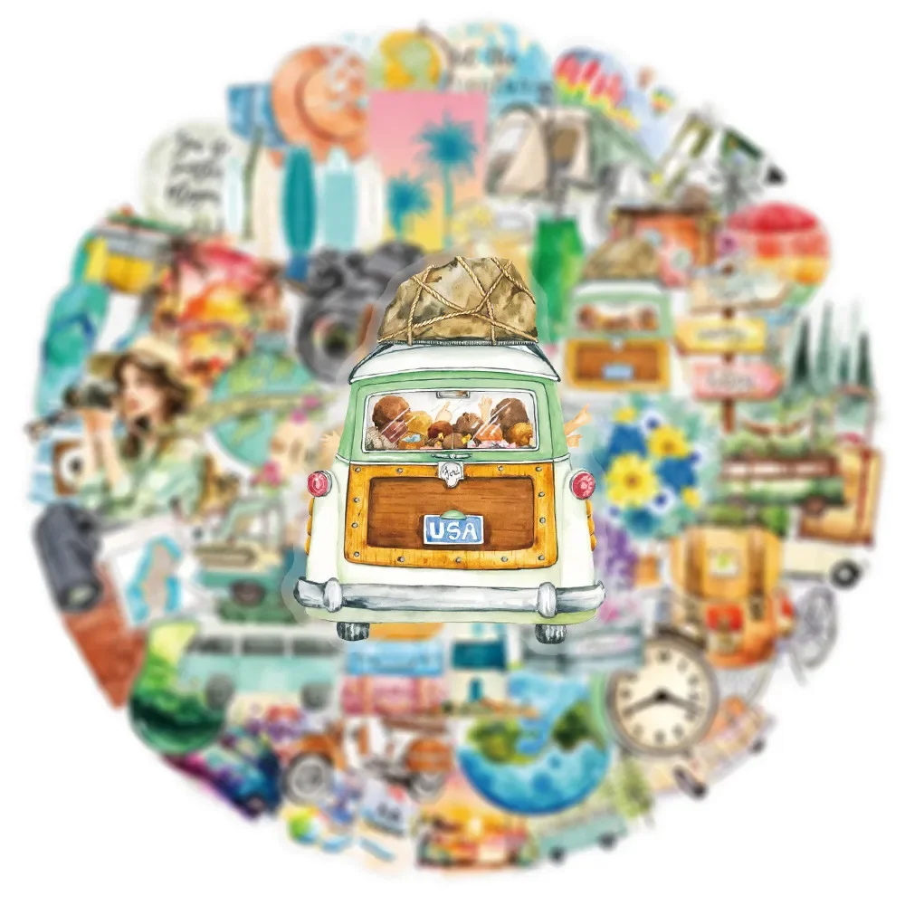 ملصقات سفر بسيطة وواضحة مكونة من 50 قطعة - موضوع خارجي مع تصميمات الخريطة، مثالية لمواد المجلات (متجر Anime Worlds)