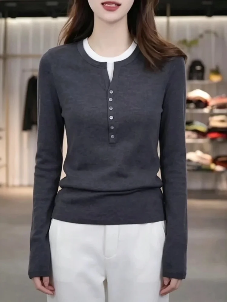 Slim Fit Long Sleeve T-Shirt Base Shirt Women's plus Size Fashionable Inner Wear Top Commute Style Korean Version Straight Tube