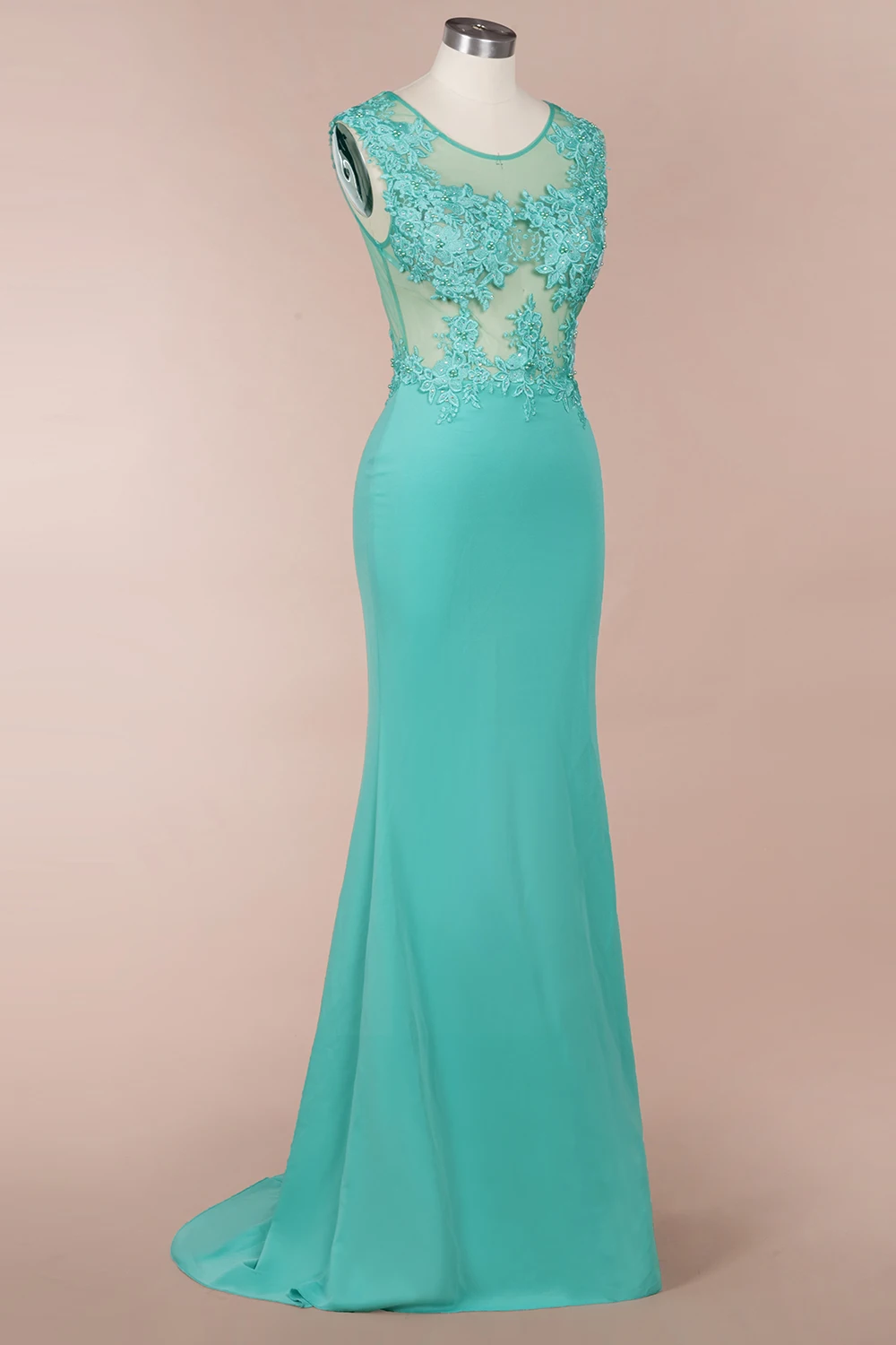 New Arrival Green Lace Mermaid Evening Dresses Illusion Sleevless Appliques Beading Formal Party Prom Gowns Vestido de Festa