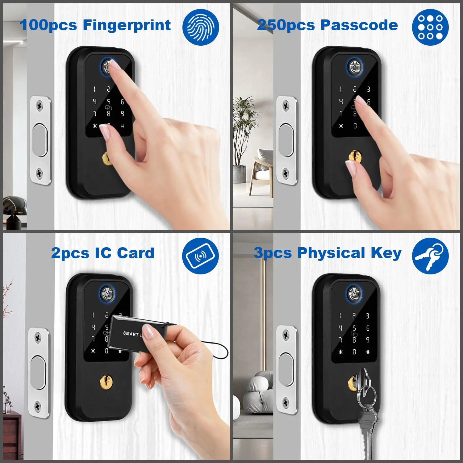 Imagem -06 - Smart Door Lock com Teclado Fingerprint Door Lock Biometric Keyless Entry Auto Digital Bloqueio Eletrônico para Casa