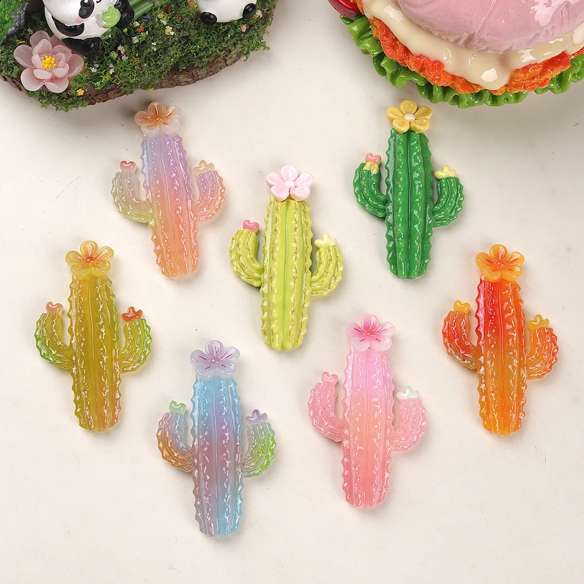 7/70pcs Colorful Flower Cactus  Resin Deocr Accessories DIY Hair Clips Shoe Buckles Keychains Pendant Dollhouse Accessories