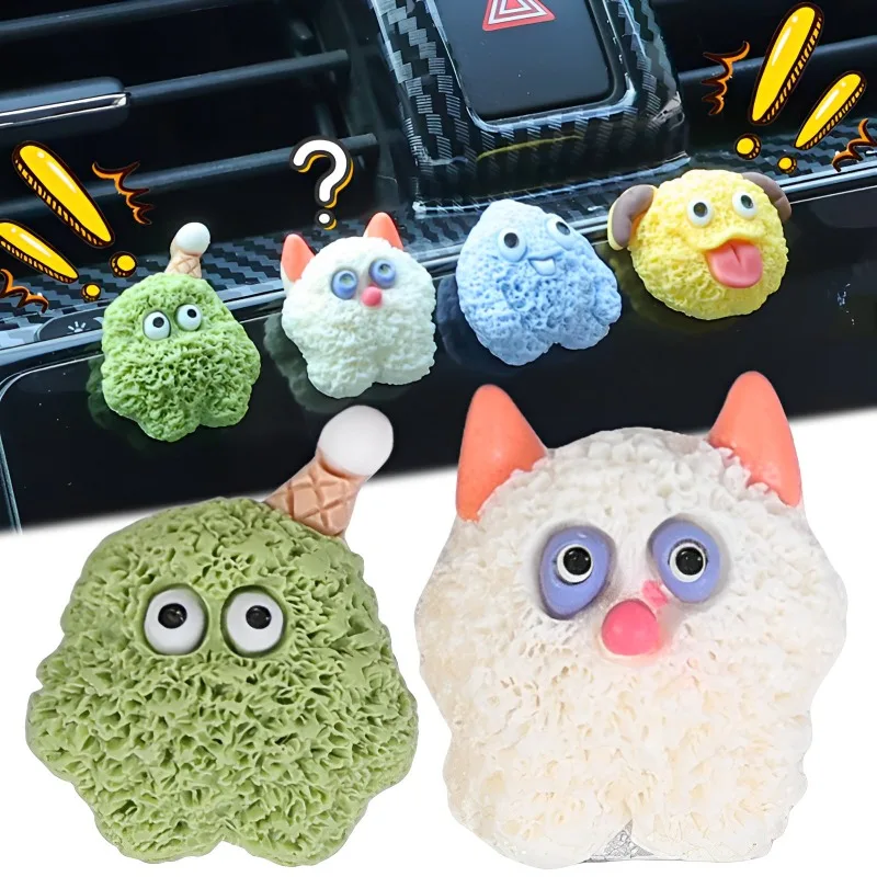 5pcs/set Green Hairy Monster Car Ornament Car Center Console Mirror Decorations Resin Accessories Diy Cartoon Cute Patch