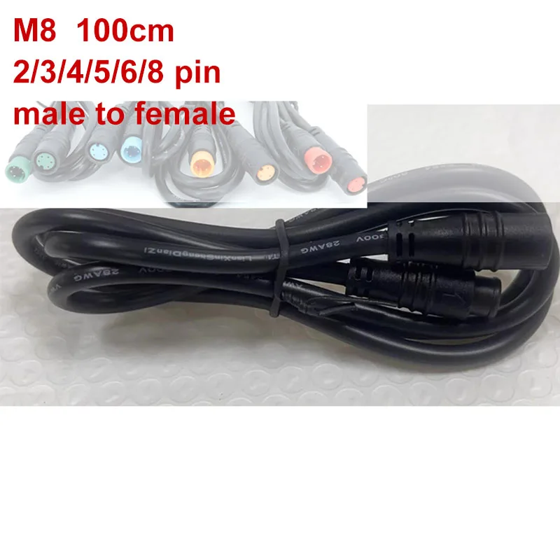 M8 1M Sensor male to female M/F Extension connector Cable  2 3 4 5 6 8 Pin Electric Bicycle Waterproof for Ebike Copper Wire