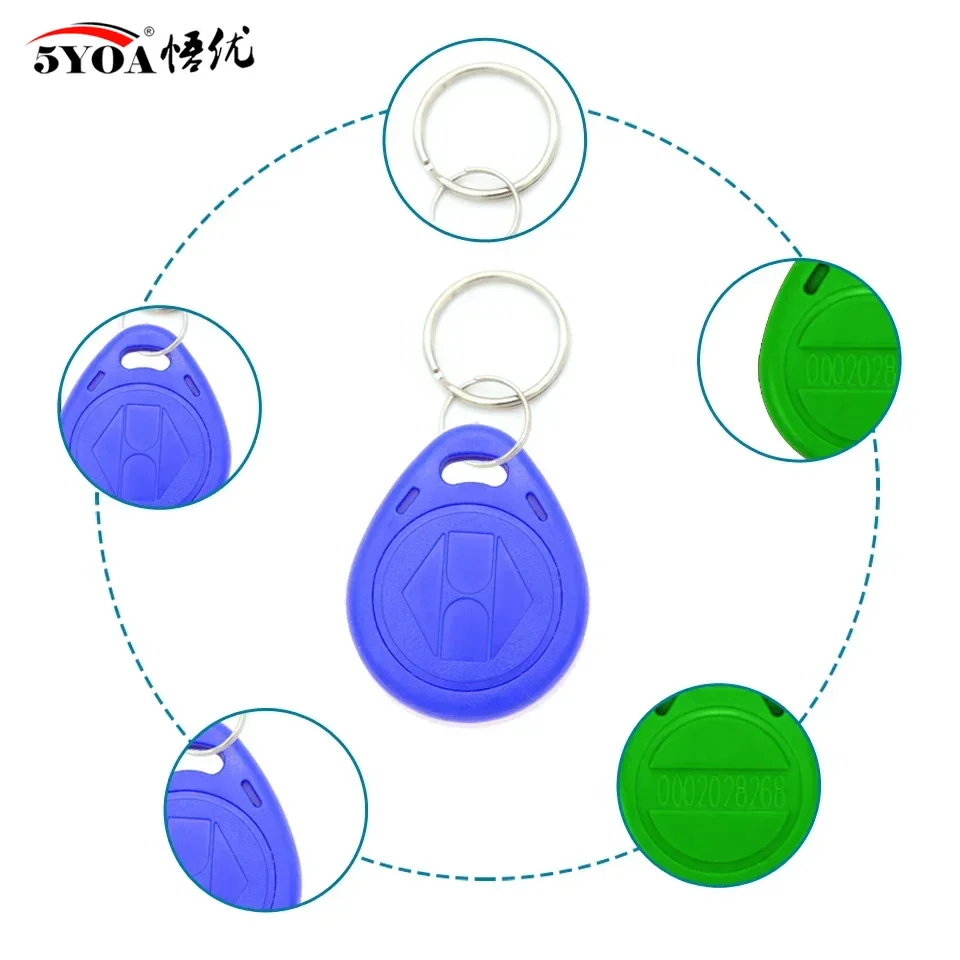 5YOA 100pcs Proximity RFID Card Keyfobs 125KHz Access Control Smart Cards Colorful Key Fob for Security And Identification