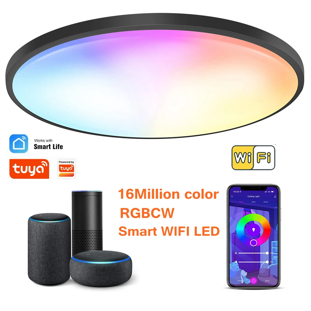 Tuya WiFi Smart Modern Ceiling Lamp Lustre LED Lights RGBCW Dimmable Smart Life Voice Control for Alexa Google Home Decor