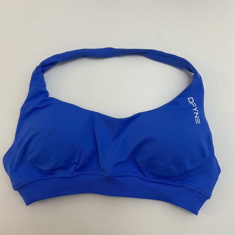 Dfyne Sujetador deportivo de impacto para mujer, sostén Halter sin costuras, Top de Yoga con espalda abierta, sujetador de soporte medio, Top corto de gimnasio, ropa deportiva acolchada