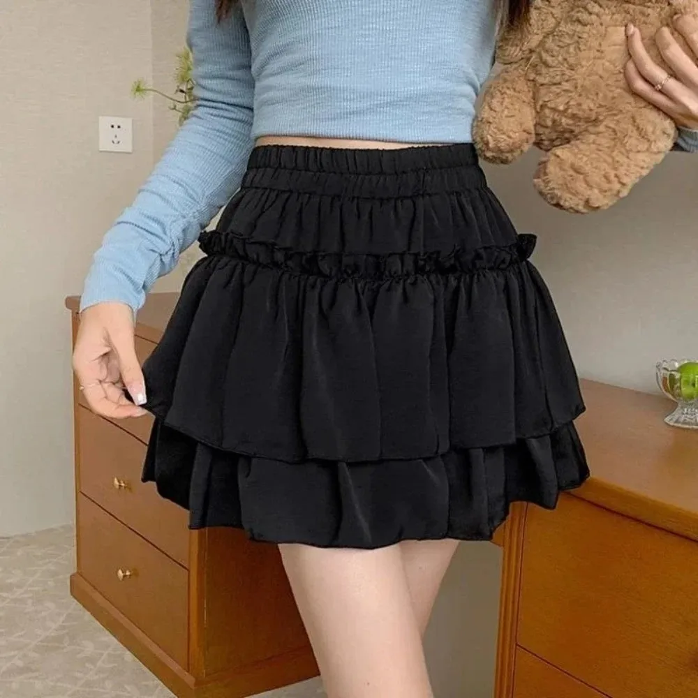 

Chic Sweet Style Pleated A-Line Skirt Elegant Basic Cut Ruffle Skirt Versatile High Waist Elastic Waist Skirt Summer