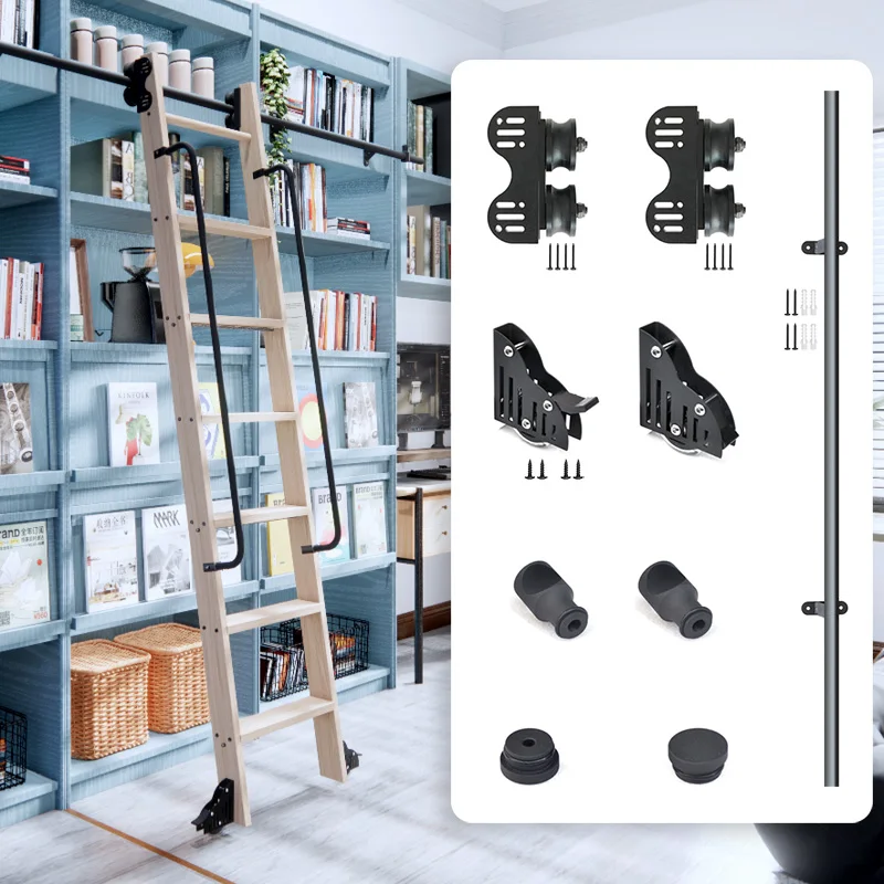 Rolling Library Ladder Hardware 13ft (400cm) Sliding loft Household ladder Track Hardware Kit(No Ladder) Black Carbon Steel